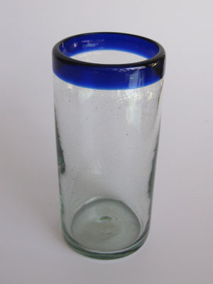 Vasos de Vidrio Soplado / Juego de 6 vasos para highball con borde azul cobalto / Éstos artesanales vasos le darán un toque clásico a su bebida favorita.